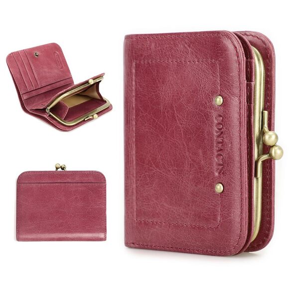 Handbags - 7622 Full Grain Leather Kiss Lock Wallet Kiss Clasp Coin Purse Vintage